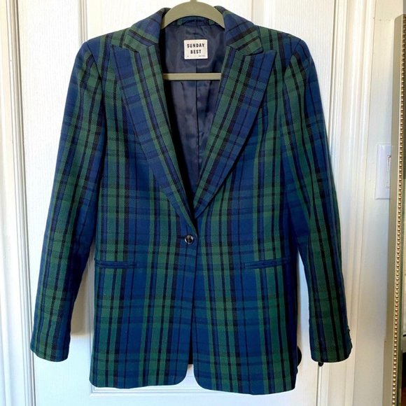Babaton Green & Blue Plaid Blazer - Picture 2 of 4